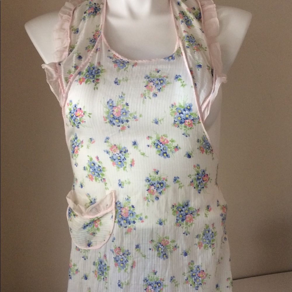 Vintage apron cotton 1 pocket cottagecore ruffled - Picture 3 of 7